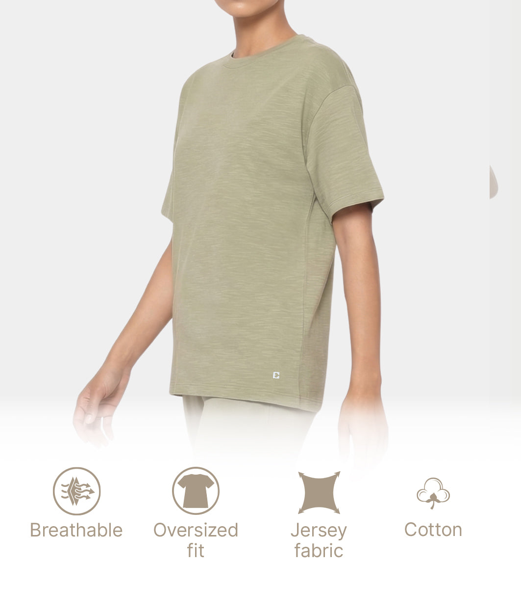 Enamor Oversized Drop Shoulder T-Shirt, 100% Cotton Slub, Oversized Fit - E312 (Deep Lichen Green)