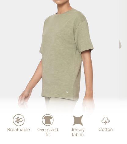 Enamor Oversized Drop Shoulder T-Shirt, 100% Cotton Slub, Oversized Fit - E312 (Deep Lichen Green)