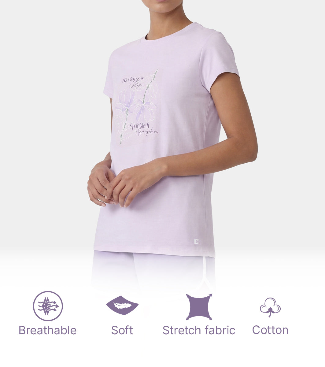 Enamor Short Sleeve Crew Neck Regular Length Basic Crew T-Shirt - Slim Fit, Soft and Breathable Stretch Cotton - E147 (Lavender Fog)