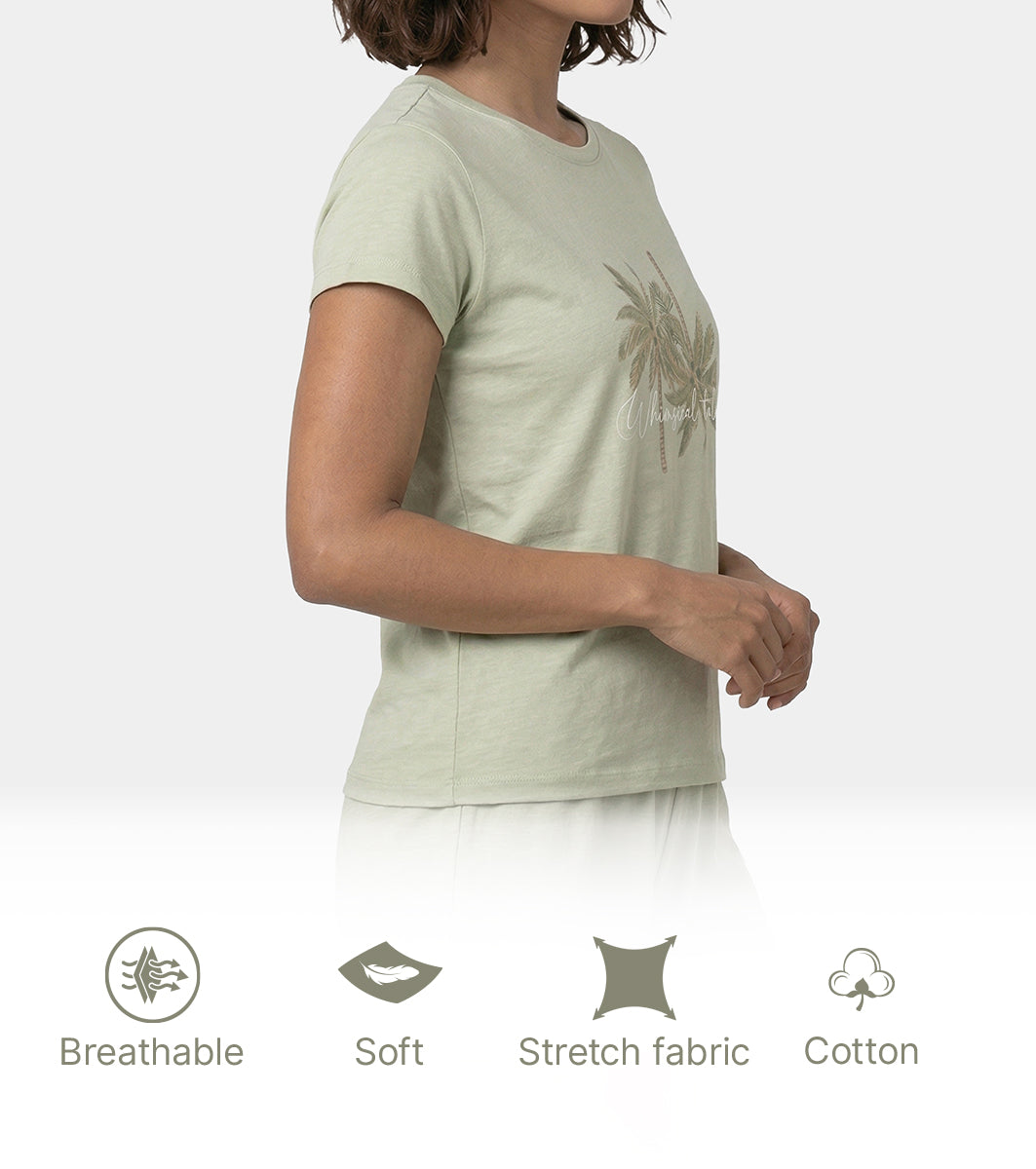 Enamor Short Sleeve Crew Neck Regular Length Basic Crew T-Shirt - Slim Fit, Soft and Breathable Stretch Cotton - E147 (Lint)