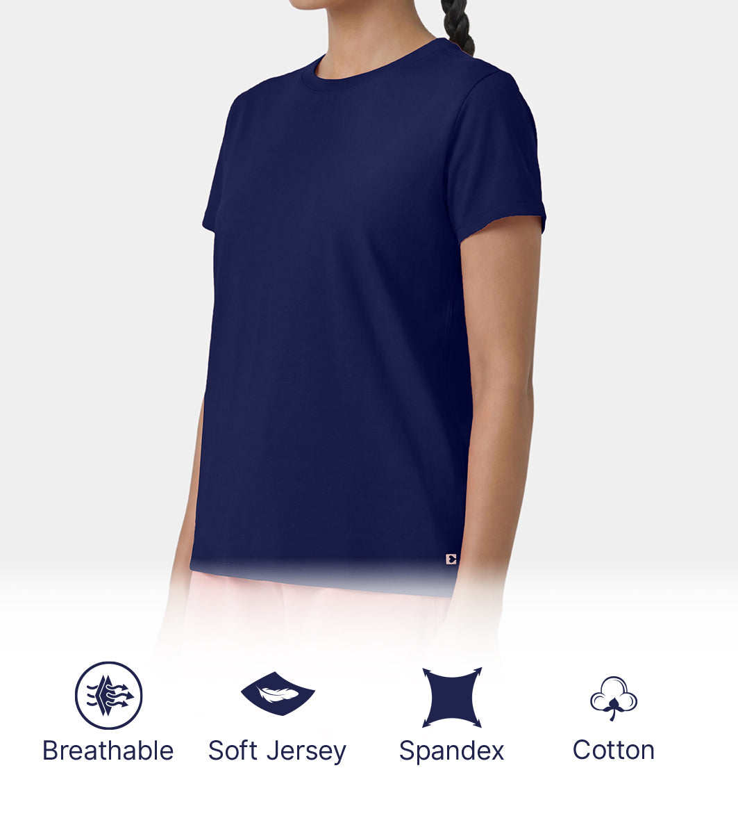 Enamor Pull on Short Sleeve Crew Neck Regular Length Cotton Comfort T-Shirt For Women - Relaxed Fit - E311 (Dark Blue)
