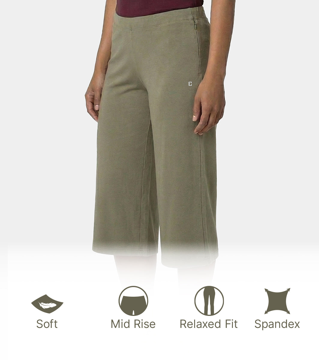 Enamor Mid Rise Crop length Slip on Shop In Culotte For Women - Relaxed Fit, Super Soft - E064 (Deep Lichen Green)