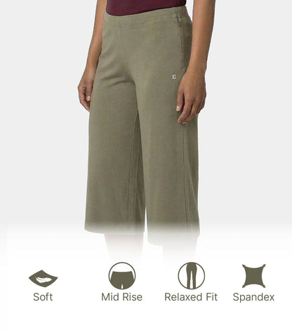 Enamor Mid Rise Crop length Slip on Shop In Culotte For Women - Relaxed Fit, Super Soft - E064 (Deep Lichen Green)