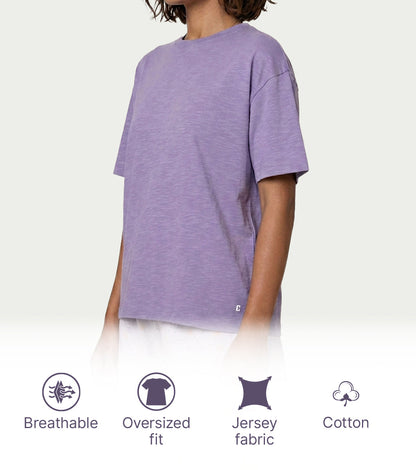 Enamor Oversized Drop Shoulder T-Shirt, 100% Cotton Slub, Oversized Fit - E312 (Purple Haze)