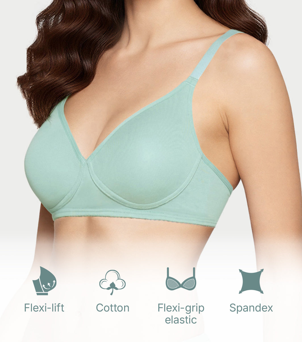 Enamor Supima Cotton Women's Plunge Lift Everyday T-Shirt Bra - Extra Comfort, Padded, Wirefree, Medium Coverage - A039 (Jade Green)