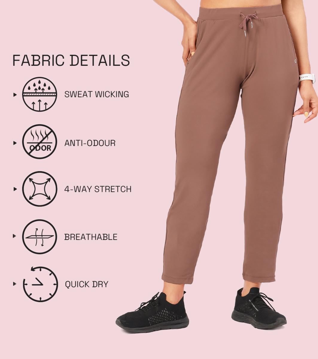 Enamor Mid Rise 7/8th length Drawstring Closure Travel Pants For Women - Relaxed Fit, Quick Dry, Antimicrobial - E068 (Nutmeg)
