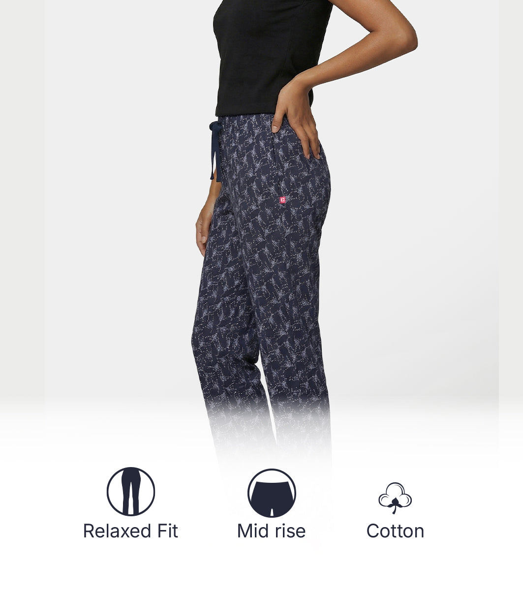 Enamor Mid Rise Full Length Adjustable drawstring Hangout Pant For Women - Relaxed Fit, Combed Cotton - E4A5 (Delicate Floral Print)