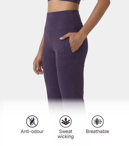 Enamor Fav Flare Pants – Butter-soft dry-fit, high-rise support & sleek flared style -A407 (Purple Velvet)