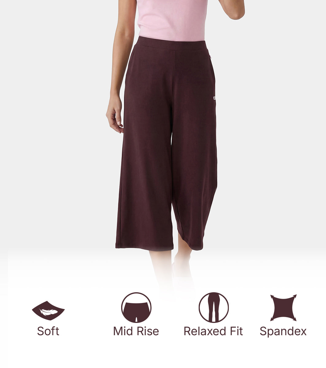 Enamor Mid Rise Crop length Slip on Shop In Culotte For Women - Relaxed Fit, Super Soft - E064 (Choco Fudge)