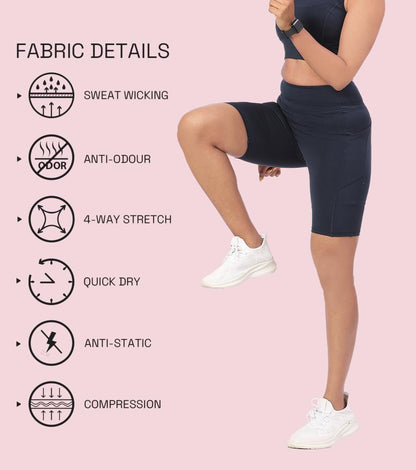 Enamor Knee length High Rise Elasticated Waist Skinny Tights with Pockets For Women - Hugged Fit - A703 (Navy)