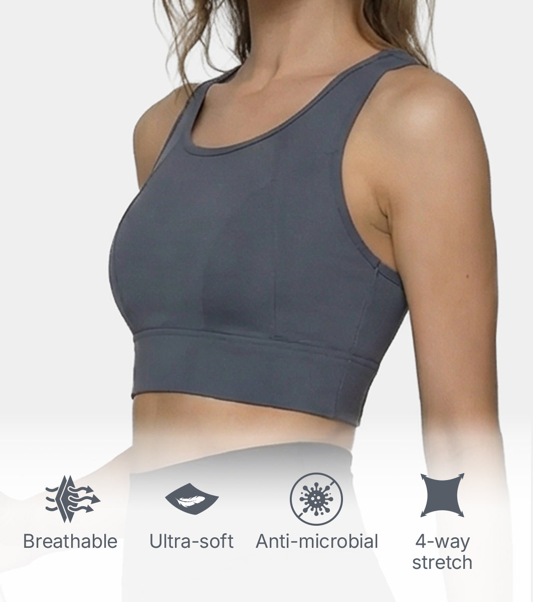 Enamor Crew Neck Sleeveless Crop length Sports Bra For Women - Hook & Eye Closure, Hugged Fit - A205 (Turbulence)