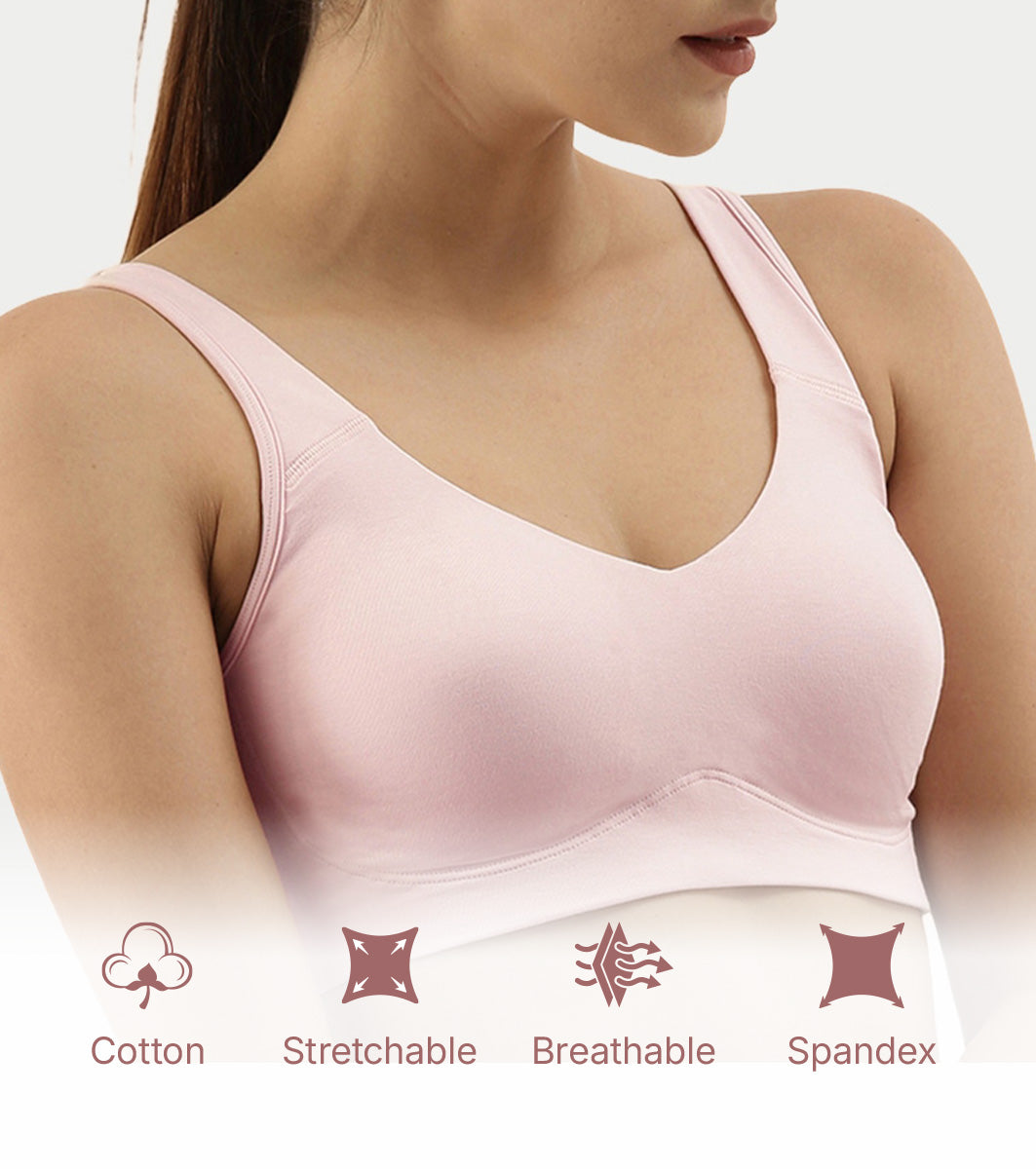 Enamor Easy Slip-On and Back Keyhole Women's Cotton Everyday Beginner's Bra - Padded, Wirefree, Full Coverage - A106 (Blushing Bride)