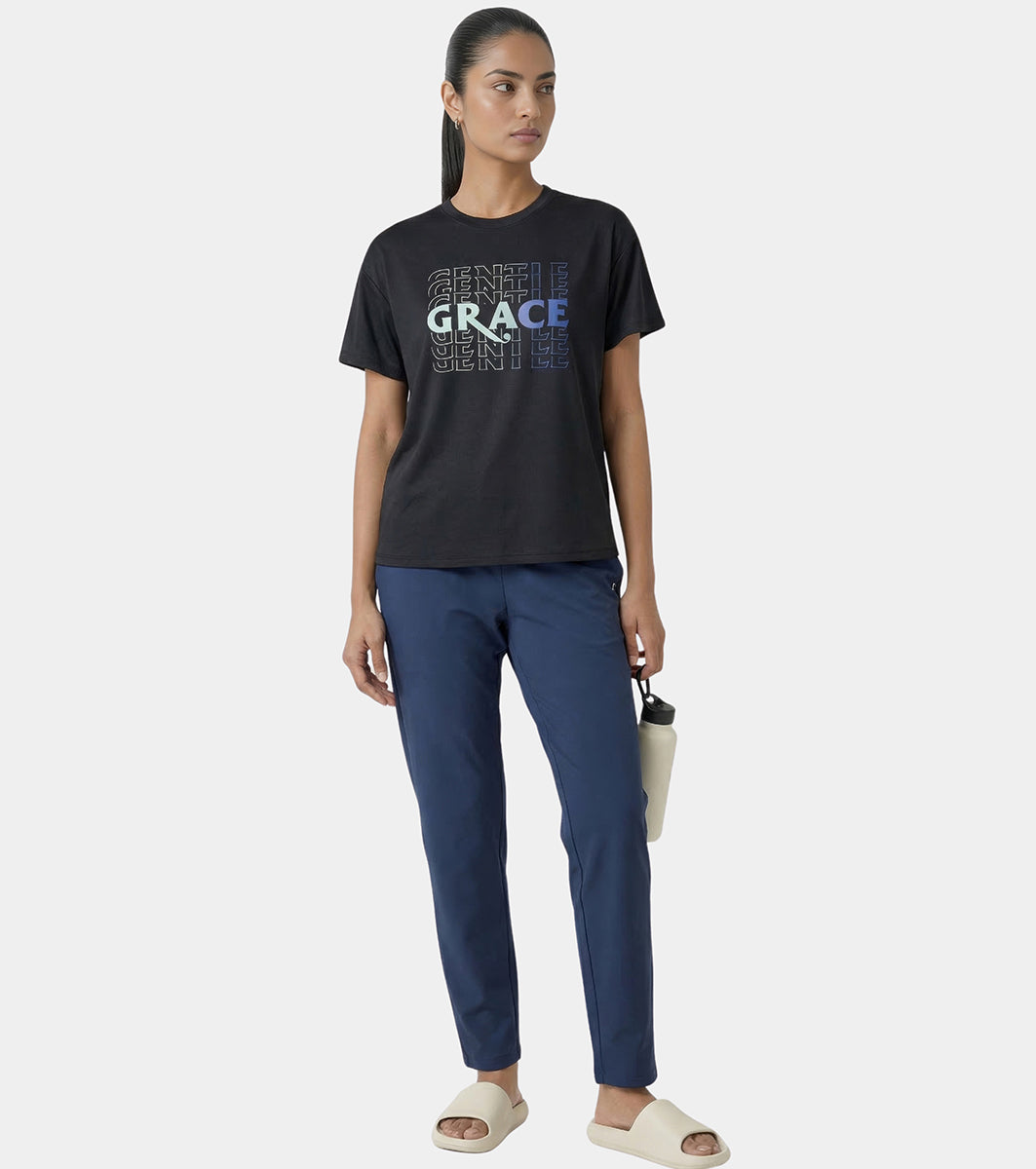 Enamor Active Graphic Tee – breathable, sweat-wicking all-day comfort - A321 (Black/Gentle Grace Graphic)