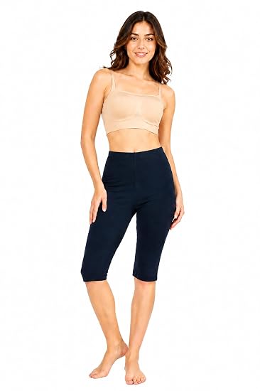 Women’s Cotton Knee Length Cycling Shorts | Stretchable Breathable Biker Gym Yoga Workout Shorts | Mid Waist Athletic Fit