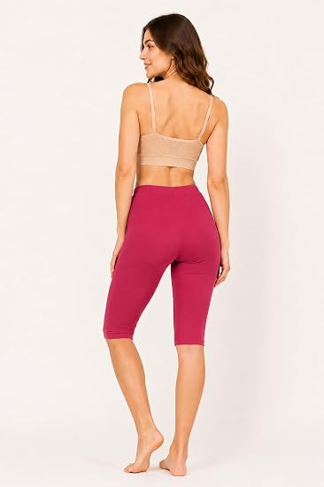 Women’s Cotton Knee Length Cycling Shorts | Stretchable Breathable Biker Gym Yoga Workout Shorts | Mid Waist Athletic Fit