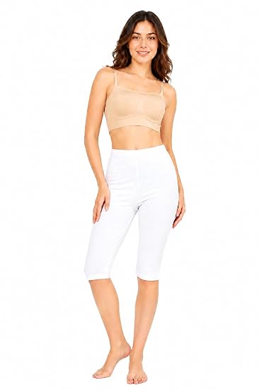 Women’s Cotton Knee Length Cycling Shorts | Stretchable Breathable Biker Gym Yoga Workout Shorts | Mid Waist Athletic Fit
