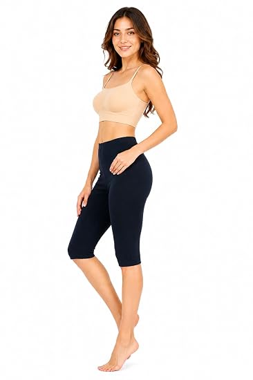 Women’s Cotton Knee Length Cycling Shorts | Stretchable Breathable Biker Gym Yoga Workout Shorts | Mid Waist Athletic Fit