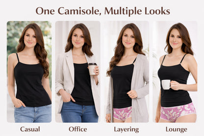 Julie Women’s Adjustable Strap Camisole | Soft Stretchable Sleeveless Innerwear | Short Length Cami Top for Daily Wear & Layering