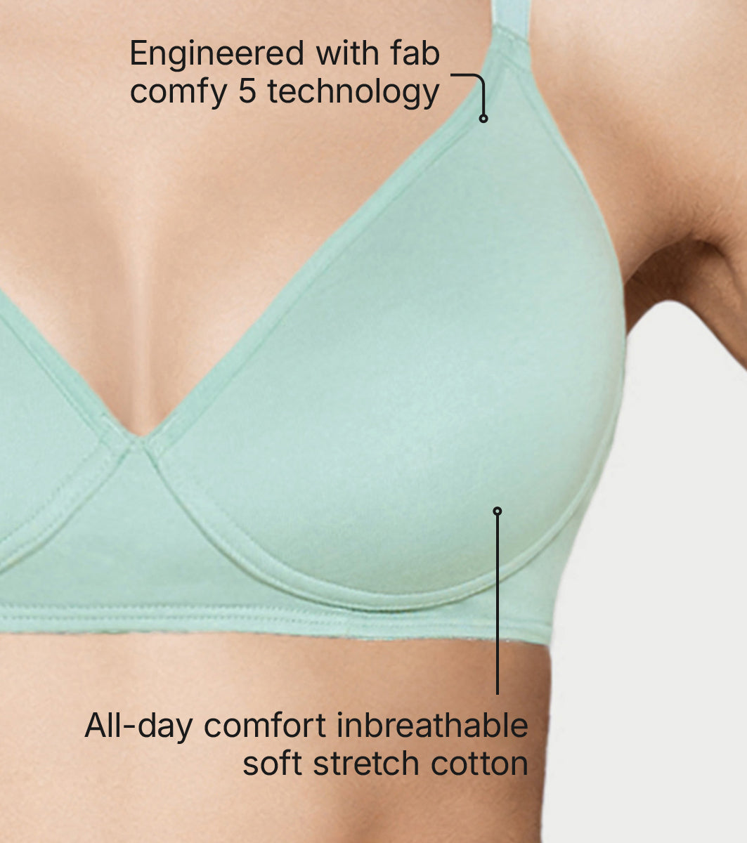 Enamor Supima Cotton Women's Plunge Lift Everyday T-Shirt Bra - Extra Comfort, Padded, Wirefree, Medium Coverage - A039 (Jade Green)