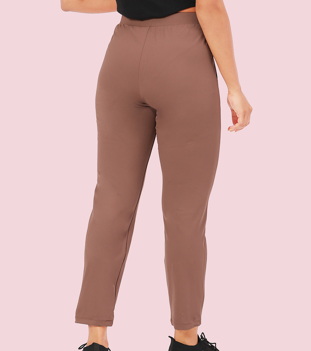 Enamor Mid Rise 7/8th length Drawstring Closure Travel Pants For Women - Relaxed Fit, Quick Dry, Antimicrobial - E068 (Nutmeg)