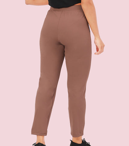 Enamor Mid Rise 7/8th length Drawstring Closure Travel Pants For Women - Relaxed Fit, Quick Dry, Antimicrobial - E068 (Nutmeg)