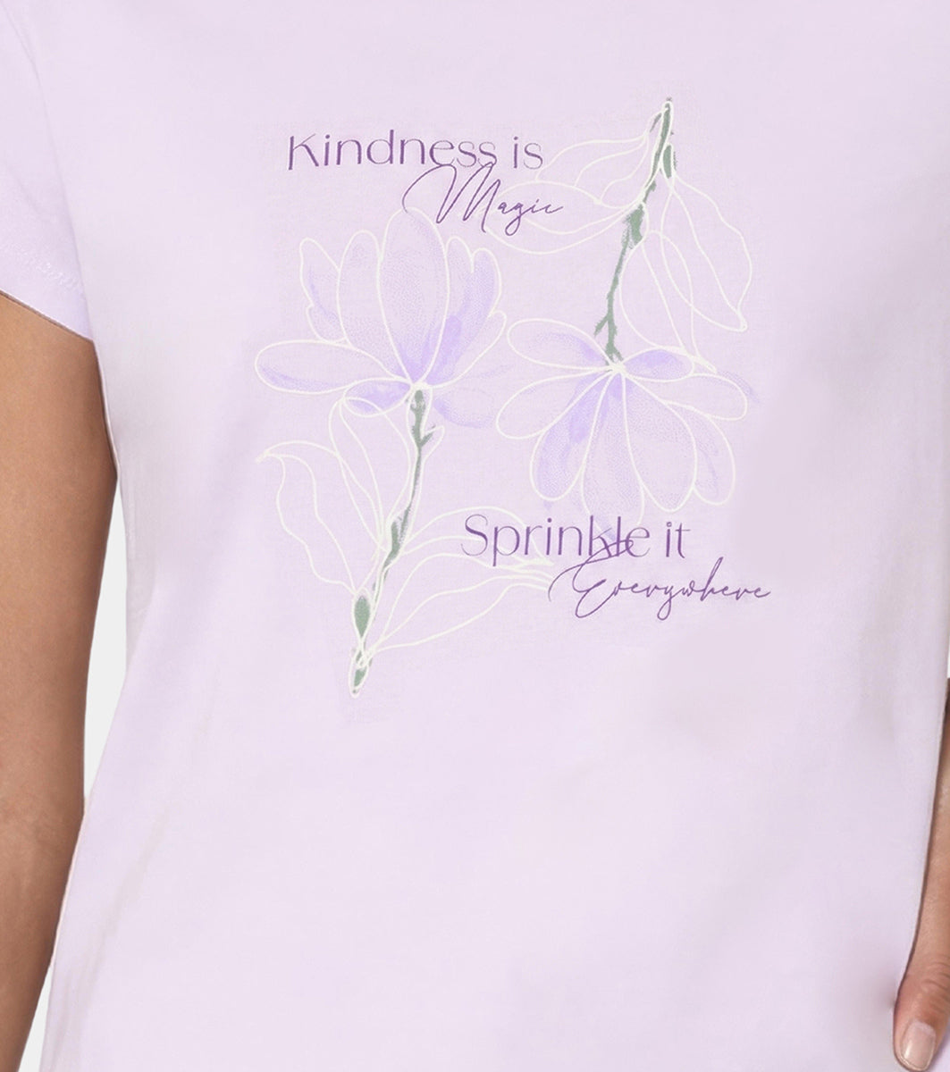Enamor Short Sleeve Crew Neck Regular Length Basic Crew T-Shirt - Slim Fit, Soft and Breathable Stretch Cotton - E147 (Lavender Fog)