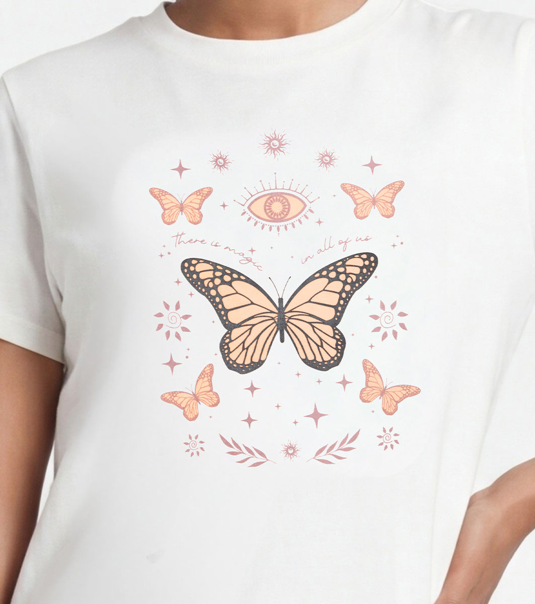 Enamor Short Sleeve Crew Neck Regular Length Cotton Active T-Shirt for Women - Relaxed Fit, Super Soft, Anti-Odour - A301 (Marshmallow/Magic Graphic)