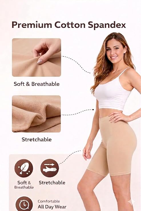Mybody Breathable Cotton Mid-Waist Biker Shorts for Women | All-Day Comfort Gym & Yoga Wear