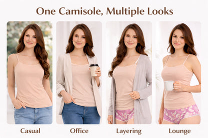 Julie Women’s Adjustable Strap Camisole | Soft Stretchable Sleeveless Innerwear | Short Length Cami Top for Daily Wear & Layering