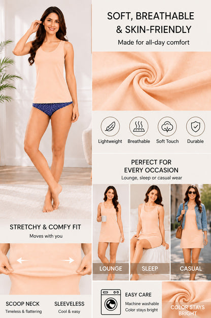 Sania Women’s Cotton Broad Strap Camisole | Soft Breathable Sleeveless Innerwear Tank Top | Stretchable Short Length Camisole for Daily Wear