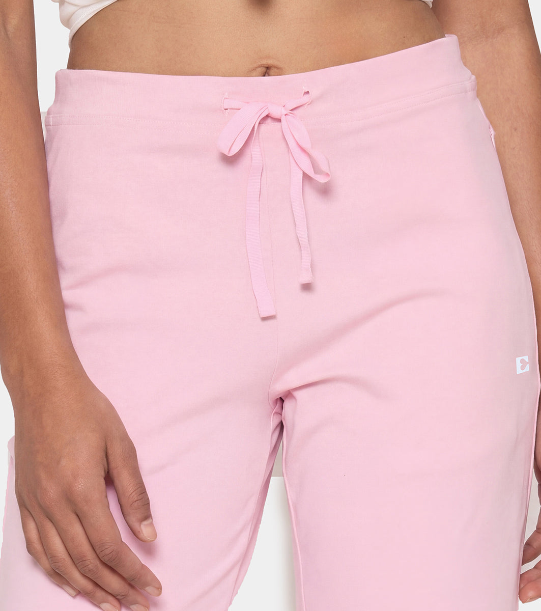 Enamor Mid Rise Regular Length Drawstring Closure Lounge Pants For Women - Slim Fit, Soft and Breathable Stretch Cotton - E014 (Pink Nectar)