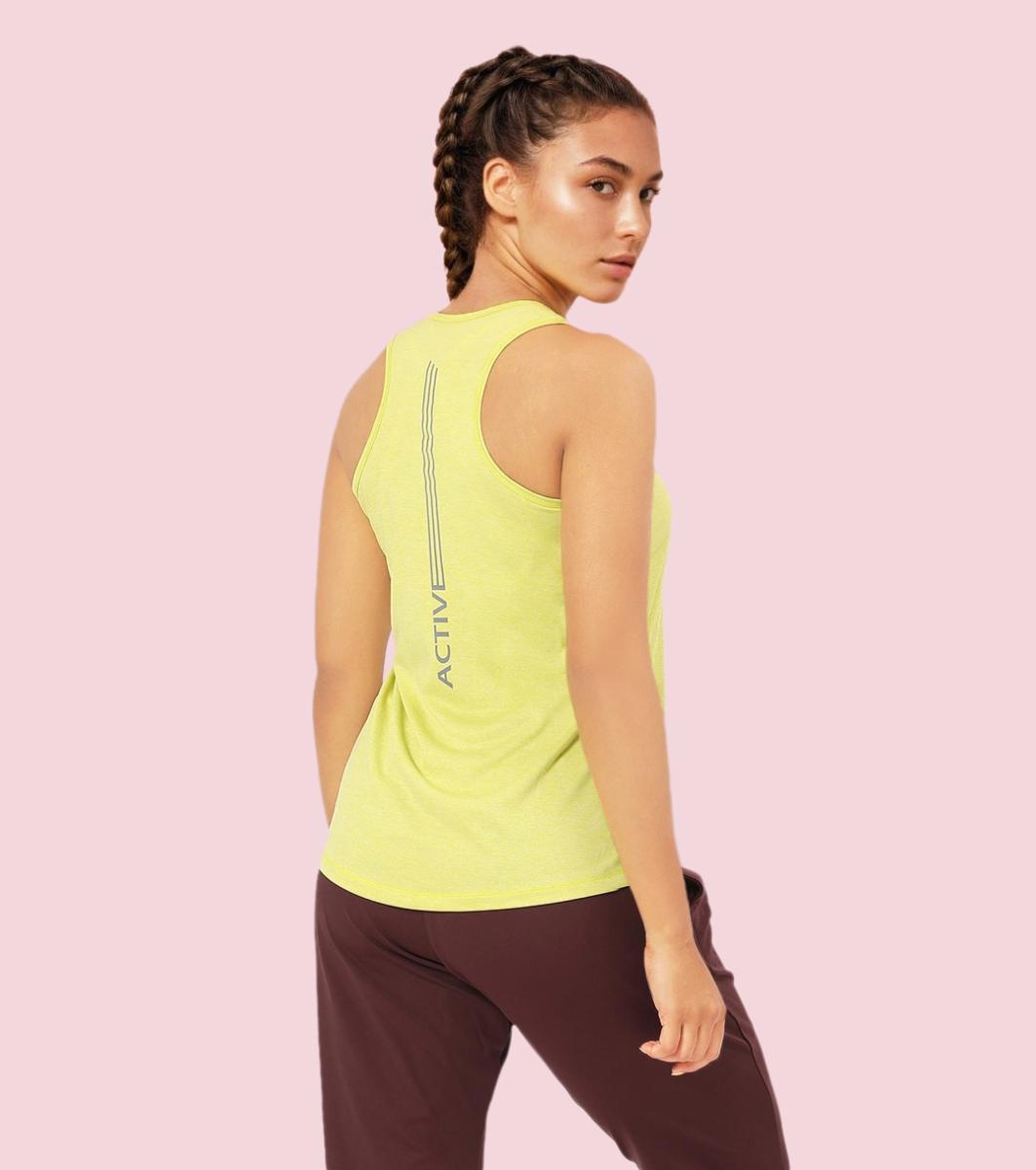 Enamor Sleeveless Round Neck Regular Length Tank T-Shirt - Slim Fit, Quick Dry, Antimicrobial - A308 (Cyber Lime Mel)