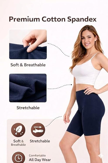 Mybody Breathable Cotton Mid-Waist Biker Shorts for Women | All-Day Comfort Gym & Yoga Wear