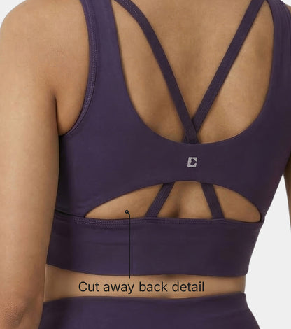 Enamor Sleeveless Crew Neck Crop length Pull On Sports Bra For Women - Hugged Fit, Cut Away Back Detail - A206 (Purple Velvet)