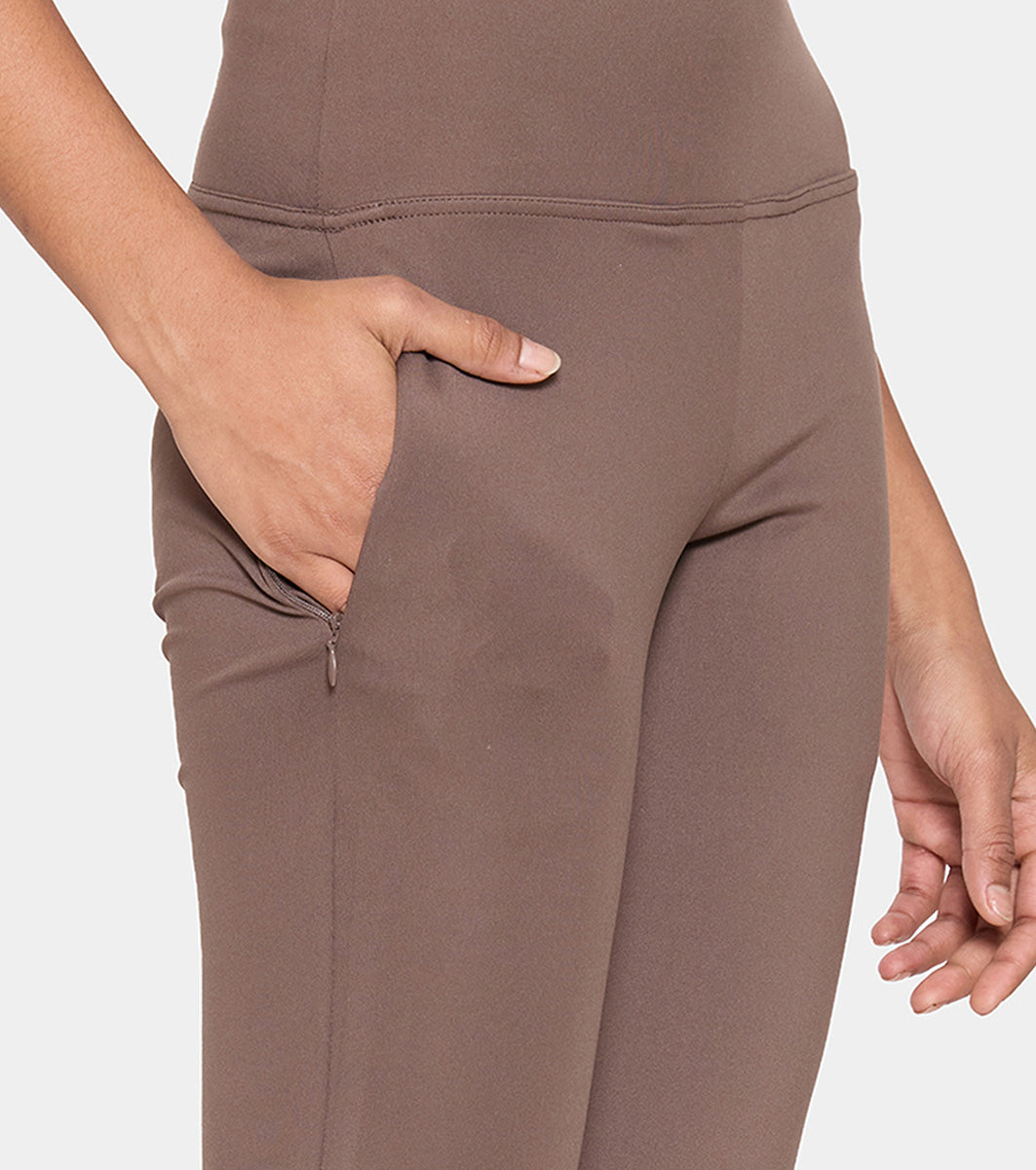 Enamor Fav Flare Pants – Butter-soft dry-fit, high-rise support & sleek flared style -A407 (Chocolate Brown)