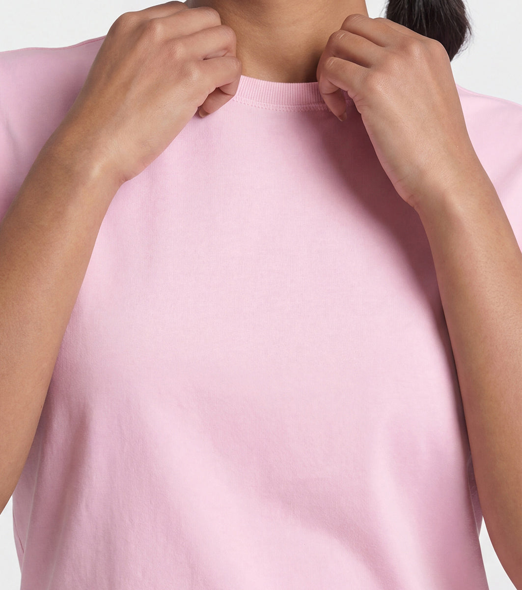 Enamor Pull on Short Sleeve Crew Neck Regular Length Cotton Comfort T-Shirt For Women - Relaxed Fit - E311 (Pink Nectar)