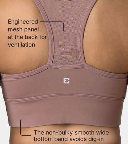 Enamor Wide Straps Seamed T-back Basic Workout Sports Bra - Quick Dry, Antimicrobial, Removable Padding, Non-Wired, Full Coverage - A202 (Twilight Mauve)