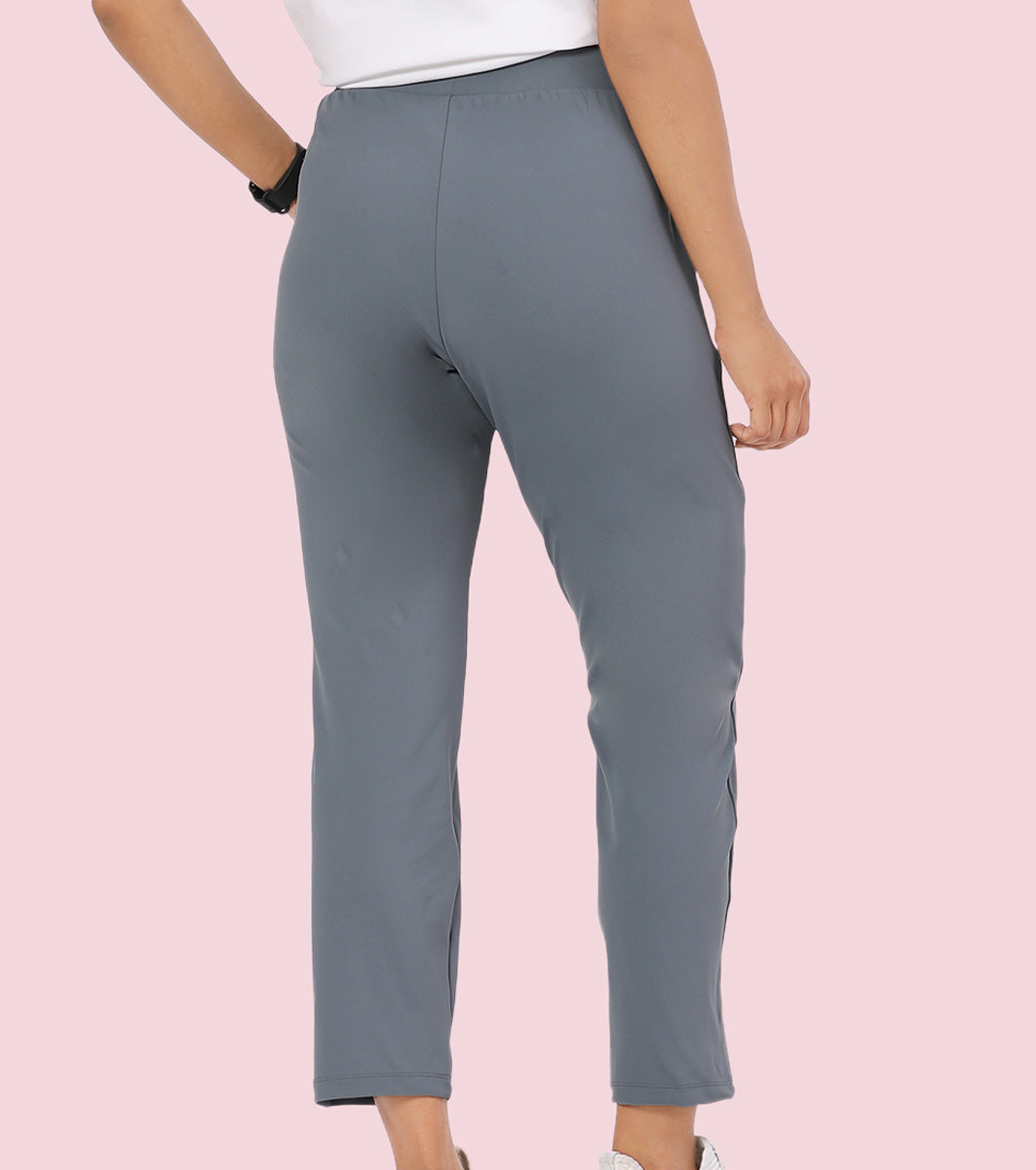 Enamor Mid Rise 7/8th length Drawstring Closure Travel Pants For Women - Relaxed Fit, Quick Dry, Antimicrobial - E068 (Cloud Grey)
