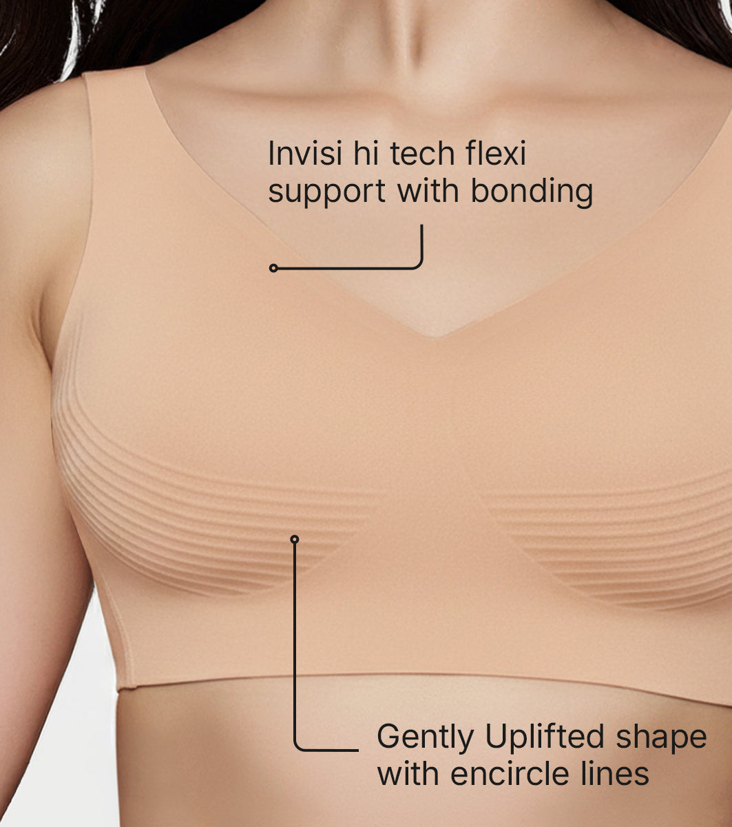 Enamor Innovations Invisi Encircle lift, Ultra smooth, Bonded, Slip-on, Women's T-Shirt Bra - Seamless, No-Pinch, No-Dig, Padded, Wirefree, High Coverage- IO01 (Skin)
