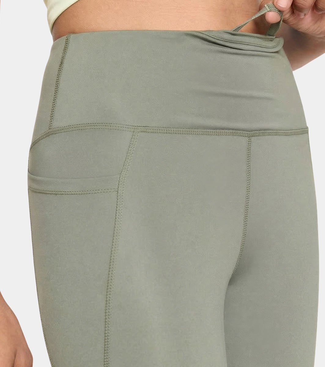 Enamor High rise 7/8th length Adjustable drawstring Workout leggings For Women - Hugged Fit, Quick Dry, Antimicrobial - A605 (Deep Lichen Green)