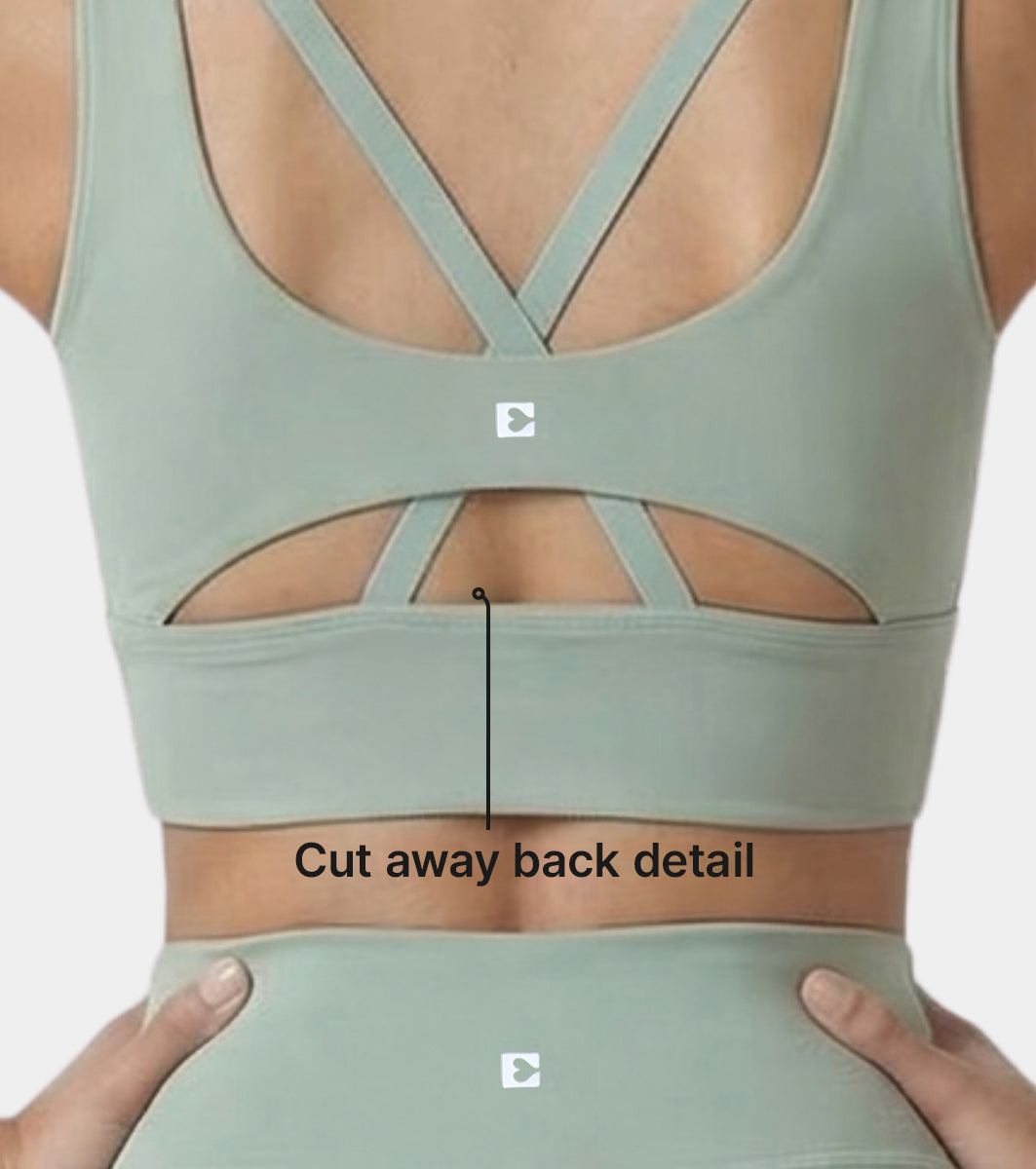 Enamor Sleeveless Crew Neck Crop length Pull On Sports Bra For Women - Hugged Fit, Cut Away Back Detail - A206 (Sage Green)