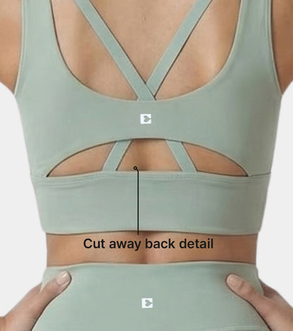 Enamor Sleeveless Crew Neck Crop length Pull On Sports Bra For Women - Hugged Fit, Cut Away Back Detail - A206 (Sage Green)