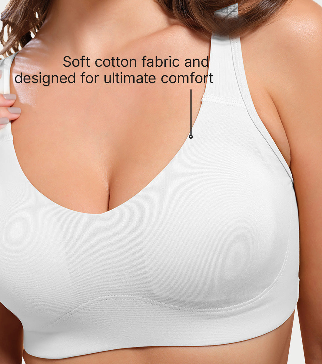 Enamor Easy Slip-On and Back Keyhole Women's Cotton Everyday Beginner's Bra - Padded, Wirefree, Full Coverage - A106 (White)