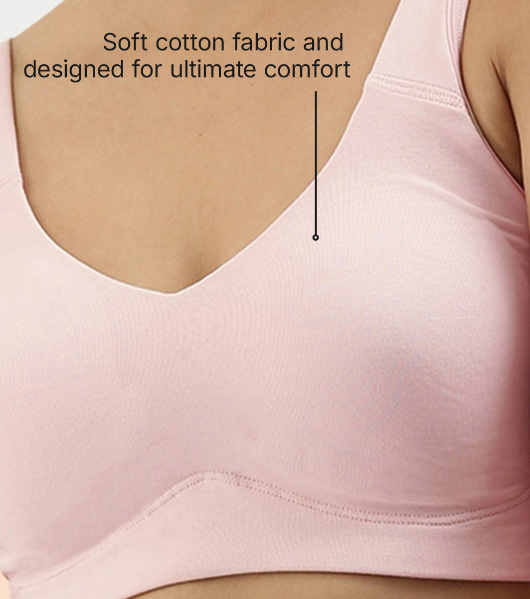 Enamor Easy Slip-On and Back Keyhole Women's Cotton Everyday Beginner's Bra - Padded, Wirefree, Full Coverage - A106 (Blushing Bride)