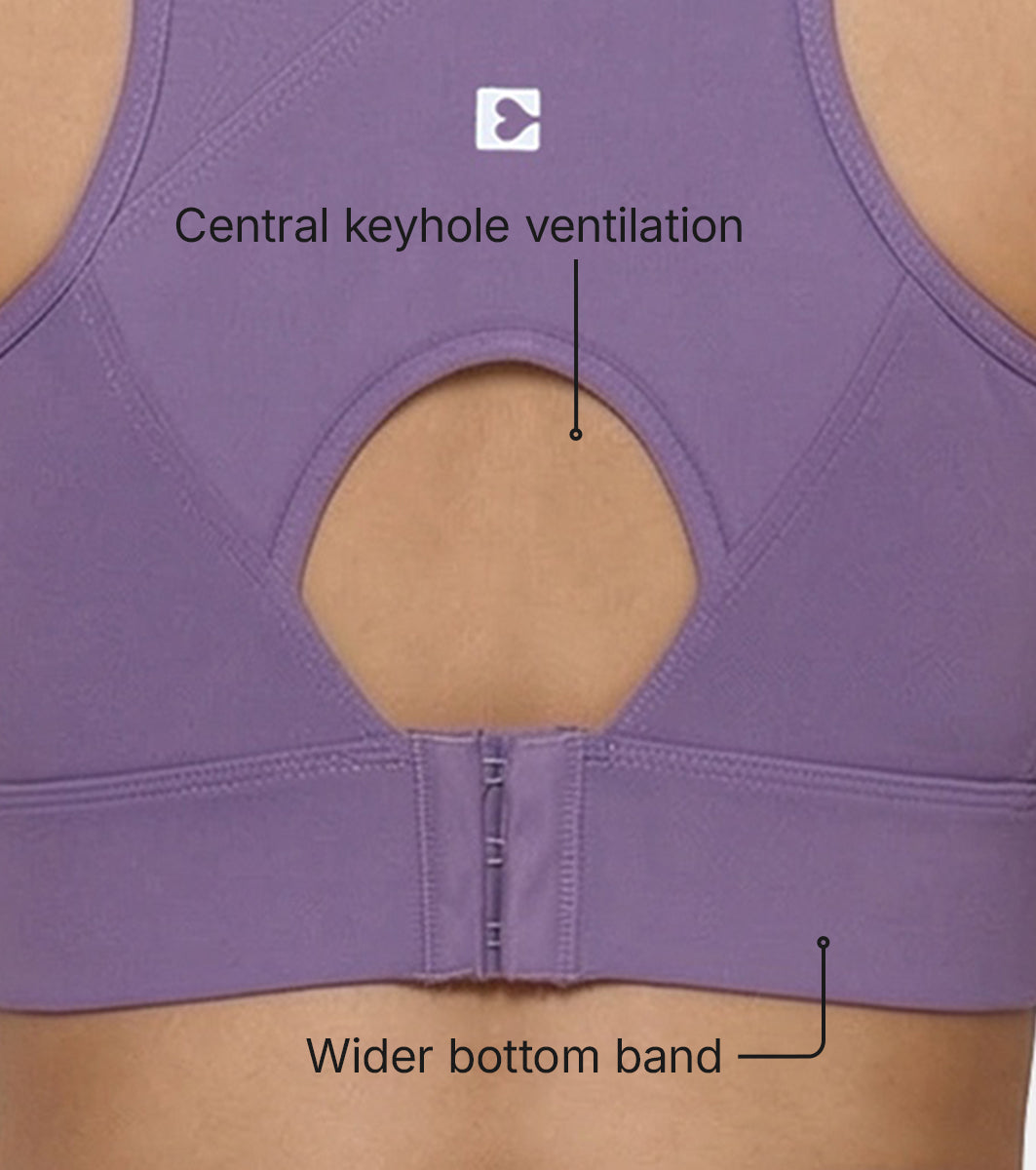 Enamor Crew Neck Sleeveless Crop length Sports Bra For Women - Hook & Eye Closure, Hugged Fit - A205 (Purple Haze)