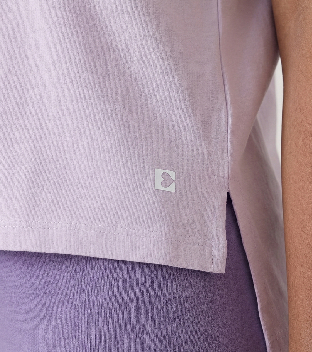 Enamor Pull on Sleeveless Crew Neck Regular Length Cotton T-Shirt For Women with Embroidery Details, Relaxed Fit - E3G7 (Lavender Fog)
