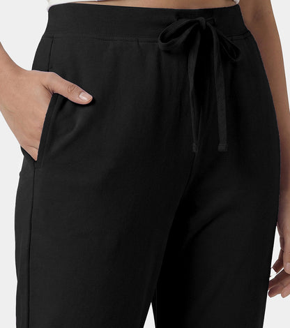 Enamor Mid Rise Regular Length Drawstring Closure Lounge Pants For Women - Slim Fit, Soft and Breathable Stretch Cotton - E014 (Jet Black)