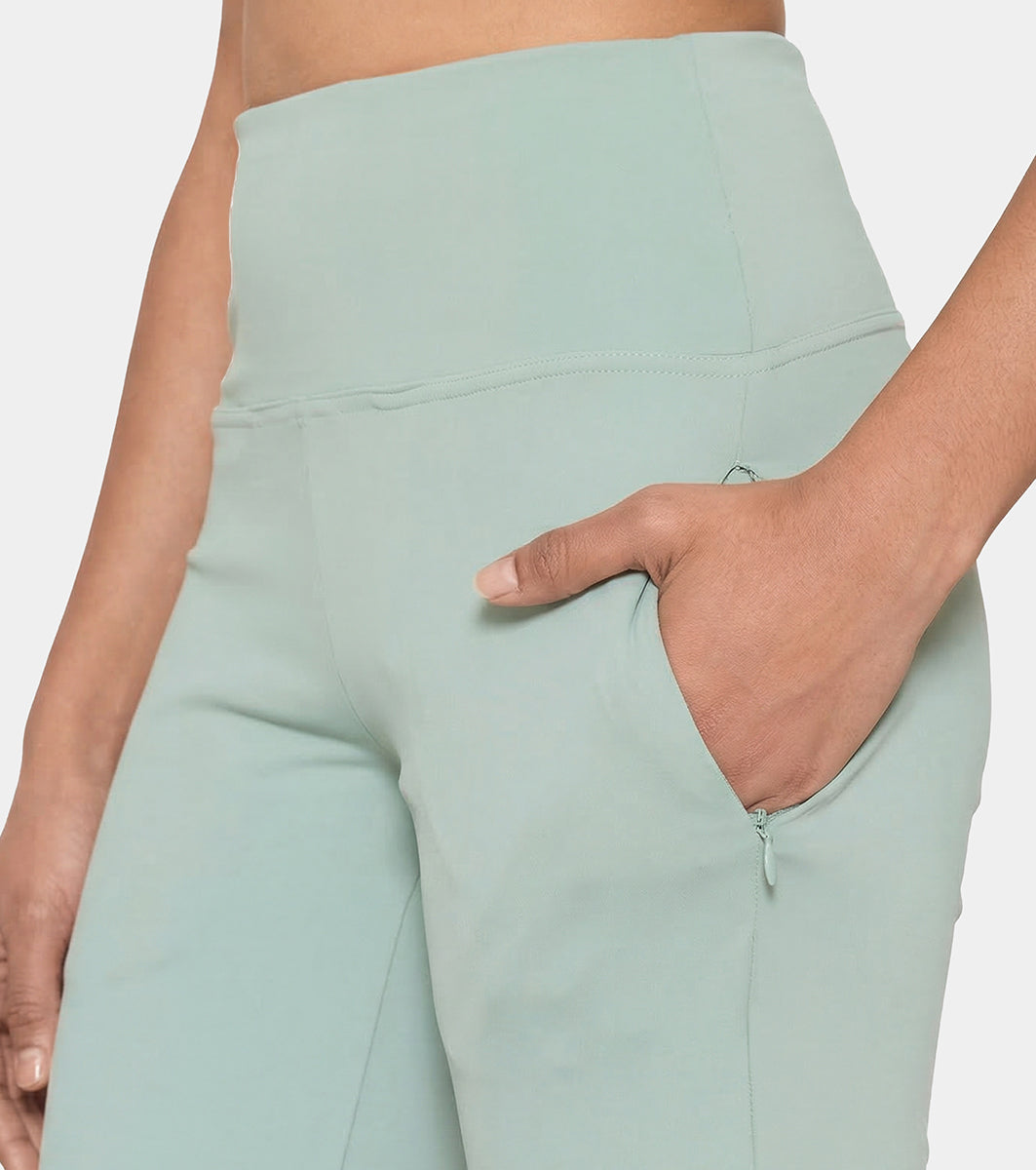Enamor Fav Flare Pants – Butter-soft dry-fit, high-rise support & sleek flared style -A407 (Sage Green)