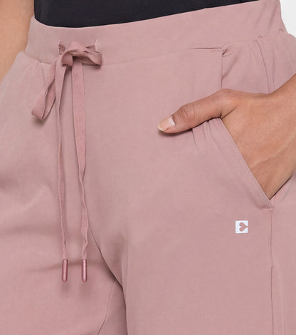 Enamor Mid Rise 7/8th length Drawstring Closure Travel Pants For Women - Relaxed Fit, Quick Dry, Antimicrobial - E068 (Twilight Mauve)