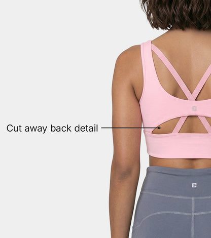 Enamor Sleeveless Crew Neck Crop length Pull On Sports Bra For Women - Hugged Fit, Cut Away Back Detail - A206 (Pink Nectar)